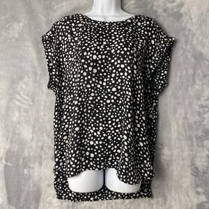 Ann Taylor Blouse‎ Top Women's XL Black/White Polka-Dot Casual SS Pullover